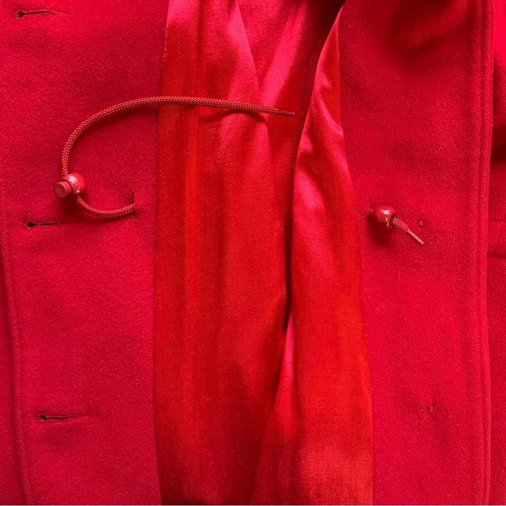 Vintage Red Wool Coat with Black Faux Fur Trim - Picture 7 of 11